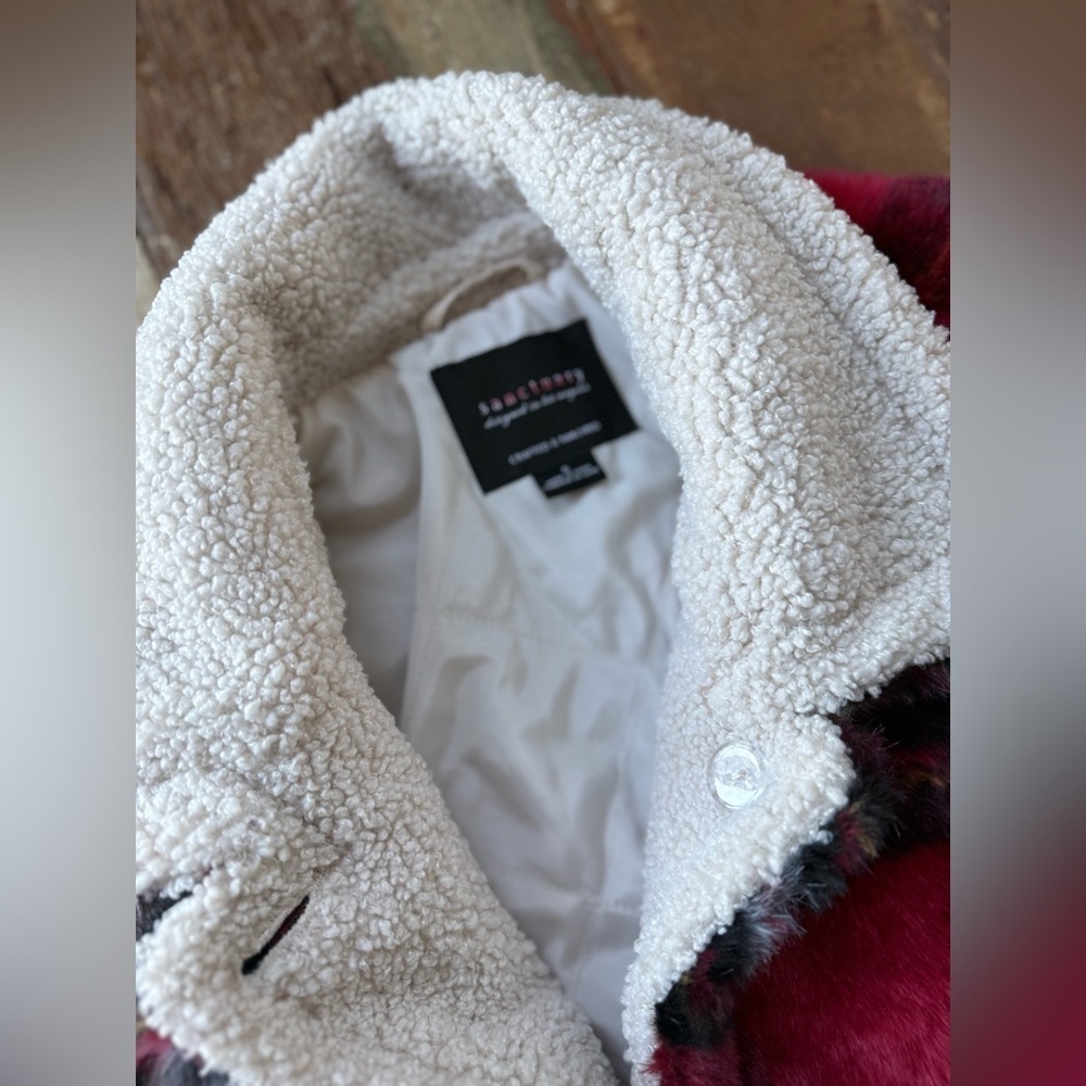 NWOT Anthropologie Sanctuary Sierra Plaid Faux Fur Sherpa Lined Teddy Jacket | S - Picture 12 of 12
